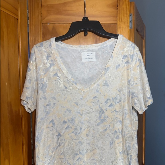 Sol Angeles Tops - Anthropologie | Sol Angeles Gold Foil Metallic V-Neck Tee Size S